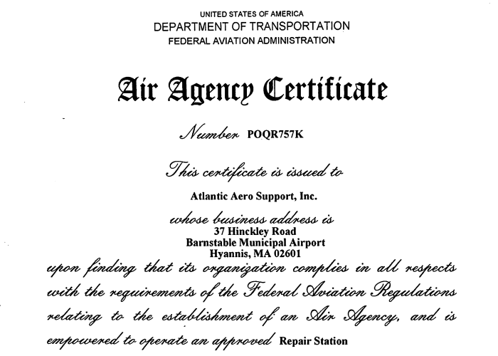 Our Certificates Atlantic Aero Support